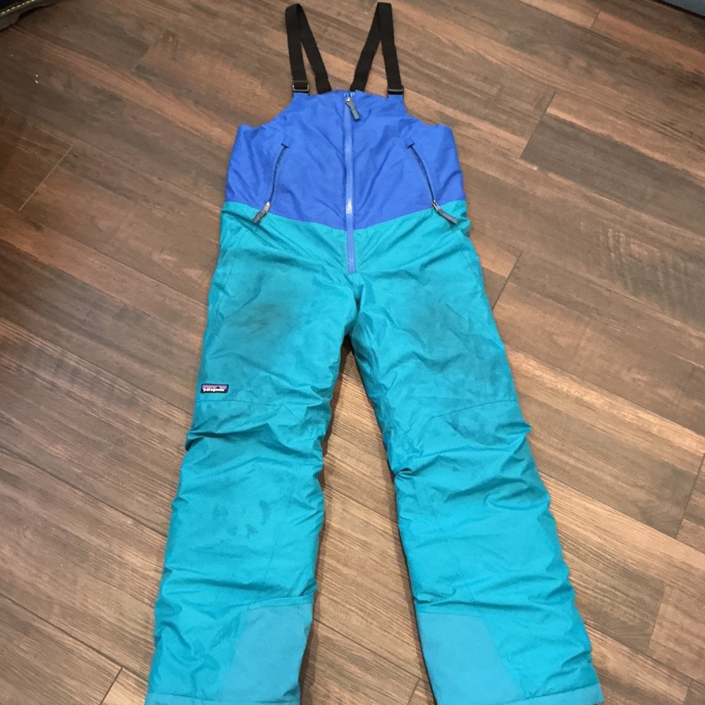 Patagonia Kids Snowshot Insulated Snow Bibs Blue Teal Colorblock Size L 12